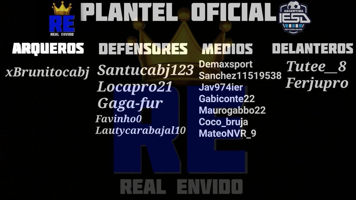 EnvidoReal's tweet photo. 👑ESTE ES EL PLANTEL DEL MONARCA!👑
-El monarca se prepara de cara a @IESAArgentina https://t.co/atEhdtr9x9
