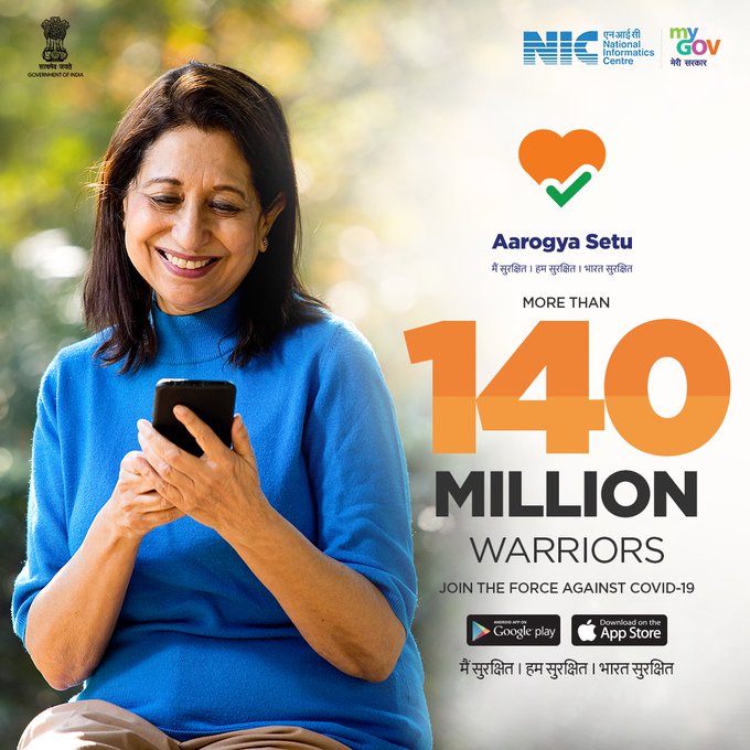 Aarogya Setu (@setuaarogya) on Twitter photo More than 140 Million warriors have joined the fight against COVID-19 by downloading <a href="/SetuAarogya/">Aarogya Setu</a> App! What about you?
рдореИрдВ рд╕реБрд░рдХреНрд╖рд┐рддред рд╣рдо рд╕реБрд░рдХреНрд╖рд┐рддред рднрд╛рд░рдд рд╕реБрд░рдХреНрд╖рд┐рдд|
The app is available for download on Android, iOS & KaiOS.
mygov.in/aarogya-setu-aтАж #IndiaFightsCorona <a href="/rsprasad/">Ravi Shankar Prasad</a> More than 140 Million warriors have joined the fight against COVID-19 by downloading <a href="/SetuAarogya/">Aarogya Setu</a> App! What about you?
рдореИрдВ рд╕реБрд░рдХреНрд╖рд┐рддред рд╣рдо рд╕реБрд░рдХреНрд╖рд┐рддред рднрд╛рд░рдд рд╕реБрд░рдХреНрд╖рд┐рдд|
The app is available for download on Android, iOS & KaiOS.
mygov.in/aarogya-setu-aтАж #IndiaFightsCorona <a href="/rsprasad/">Ravi Shankar Prasad</a>