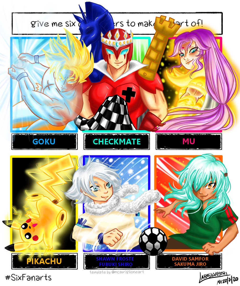 AzzGrey's tweet photo. My sixfanart challenge✌🏻
#sixfanart #sixfanartchallenge #goku #songoku #dragonball #checkmate #kinnikuman #kinnikumannisei #ariesnomu #saintseiya #goldsaint #pikachu #pokemon #shawnfroste #davidsamford #inazumaeleven https://t.co/pwqqYRxnnW