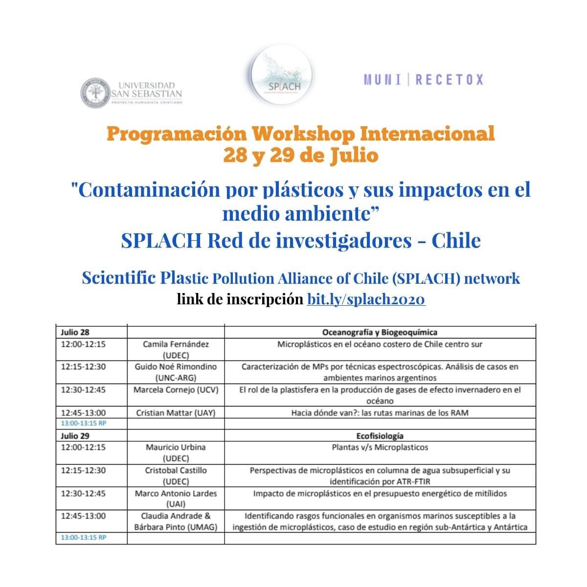 Intersantes presentaciones se vienen  hoy en workshop de @SplachN @SPLACH_network 🙌🏻 #plasticos #PlasticPollution #SPLACH2020 #chile #contaminación