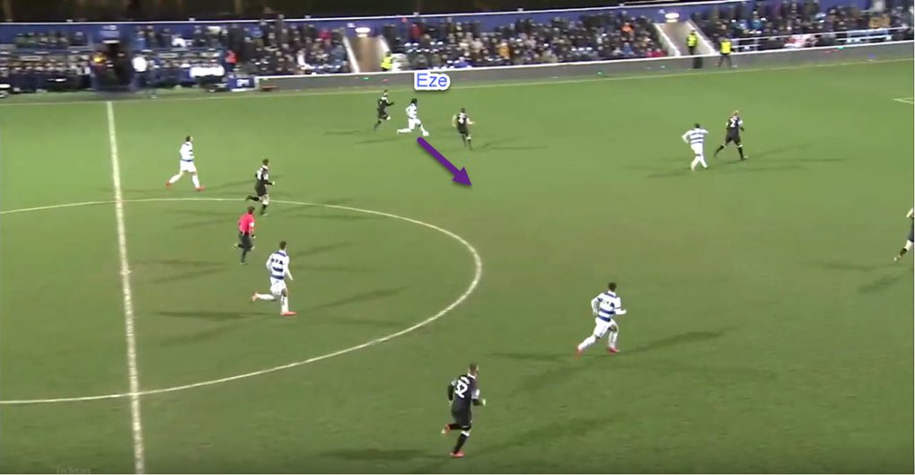 West Ham have lacked a direct ball carrier this season. The possible departures of Lanzini & Anderson make it a priority. Eze’s skill and pace allows him to beat defenders in a variety of situations - adding to his unpredictability. - Eze cuts inside from the left