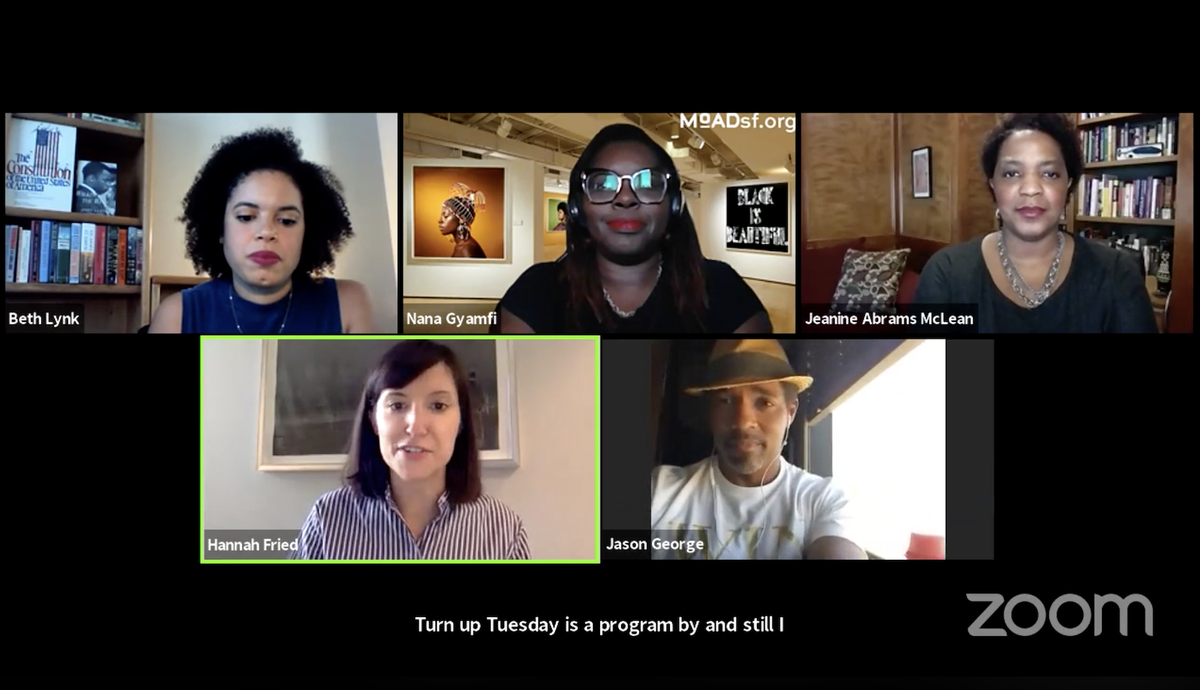 Screenshot of the Facebook Live broadcast, which shows the five participants dialed in through Zoom.