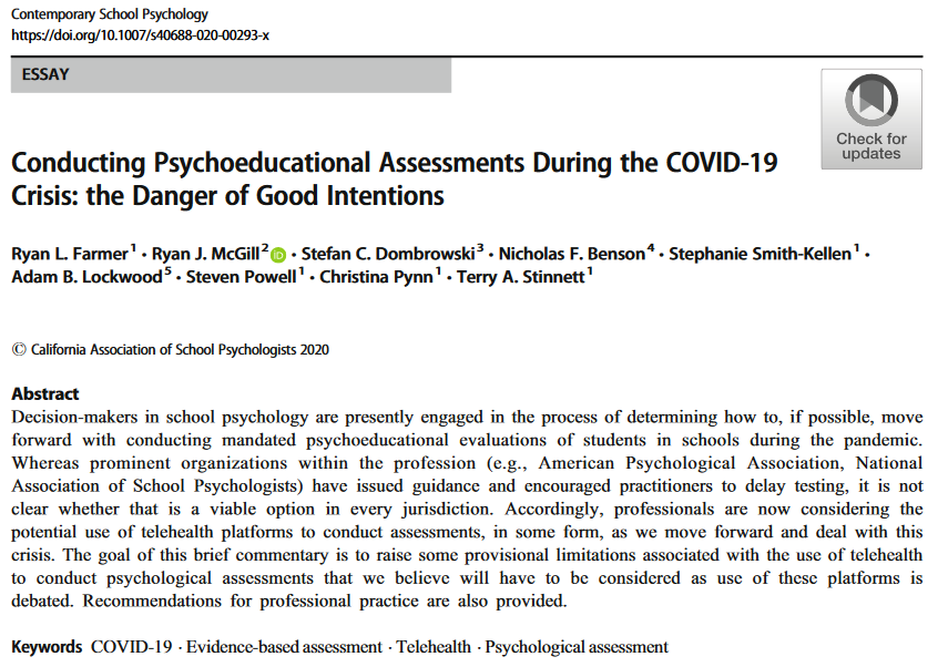 school_based's tweet photo. COVID-19 has changed the face of #schoolpsychology in some ways. Remote assessment now has a larger role. But is it ready for mainstream use? Articles available: https://t.co/kr3sp40m5Y &amp; https://t.co/sD7MvQiOml

COI note: @rfarmer27, R. McGill, and A. Lockwood coordinate EBSP. https://t.co/f8tkvmpsOg