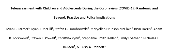 COVID-19 has changed the face of #schoolpsychology in some ways. Remote assessment now has a larger role. But is it ready for mainstream use? Articles available: tinyurl.com/yy7abf4x &amp; psyarxiv.com/2py3j

COI note: <a href="/rfarmer27/">Ryan Farmer (he/him)</a>, R. McGill, and A. Lockwood coordinate EBSP.