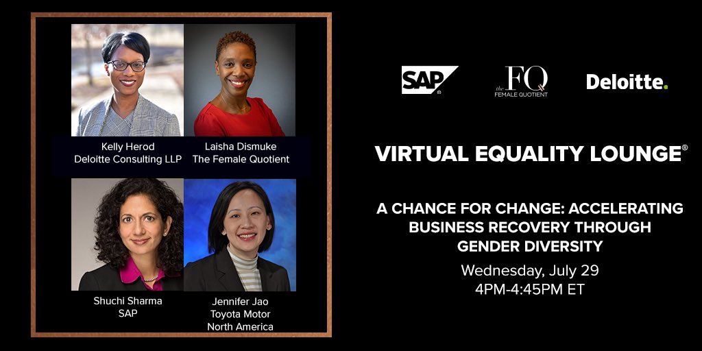 Advancing equality isn’t just the right thing to do—it’s good for the bottom line. We could add as much as $28 trillion to the global GDP by 2025 if we reach full gender equality. Tune in with us, <a href="/sap/">SAP</a> and <a href="/deloitte/">Deloitte</a>: thefemalequotient.com/events/virtual…
<a href="/laishacdismuke/">LaiDis</a> <a href="/kelly_herod/">Kelly Herod</a> <a href="/Shuchi5/">Shuchi Sharma</a>