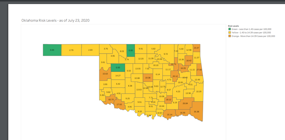 Oklahoma County listed 19.38 cases per 100,000.