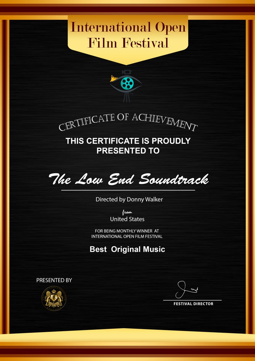 MEMusicLLC's tweet photo. @MEMusicLLC wins best Original Music with The Low End original soundtrack at International Open Film Festival. Feature film available on Amazon Prime. https://t.co/1IFEPH3Npp