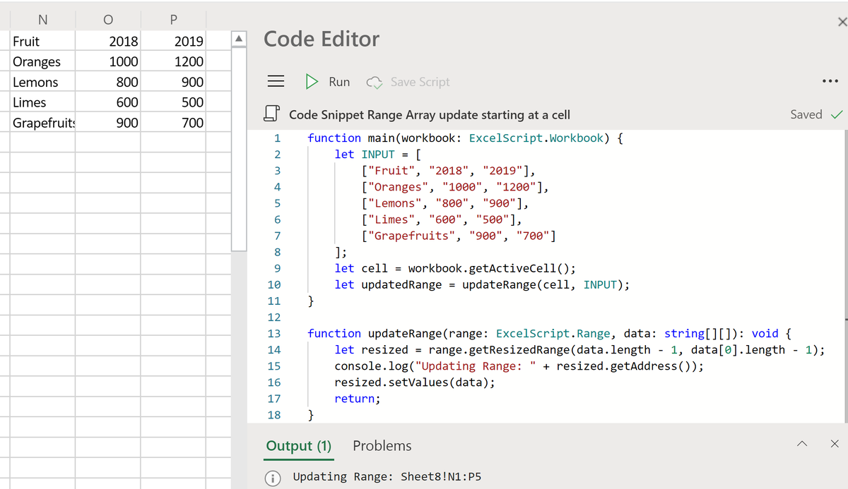 rsudhi's tweet photo. Simple script to update a range starting at the active cell in Excel for web. #Excel #OfficeScripts https://t.co/8EJOqFKeg0