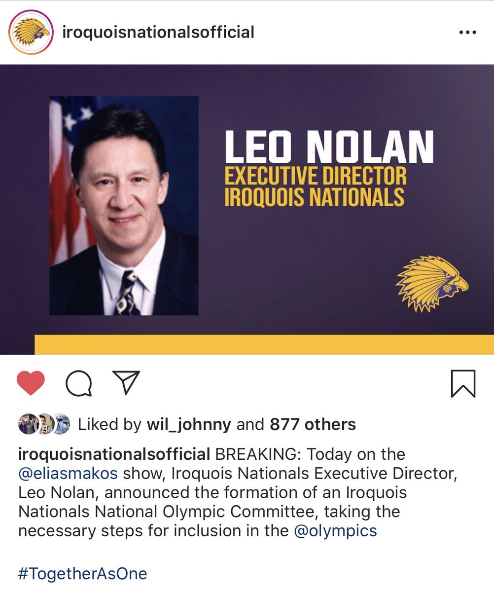 Yesterday, “on the <a href="/eliasmakos/">Elias Makos</a> show, Iroquois Nationals Executive Director, Leo Nolan, announced the formation of an Iroquois Nationals National Olympic Committee, taking the necessary steps for inclusion in the <a href="/Olympics/">The Olympic Games</a> ” #TogetherAsOne