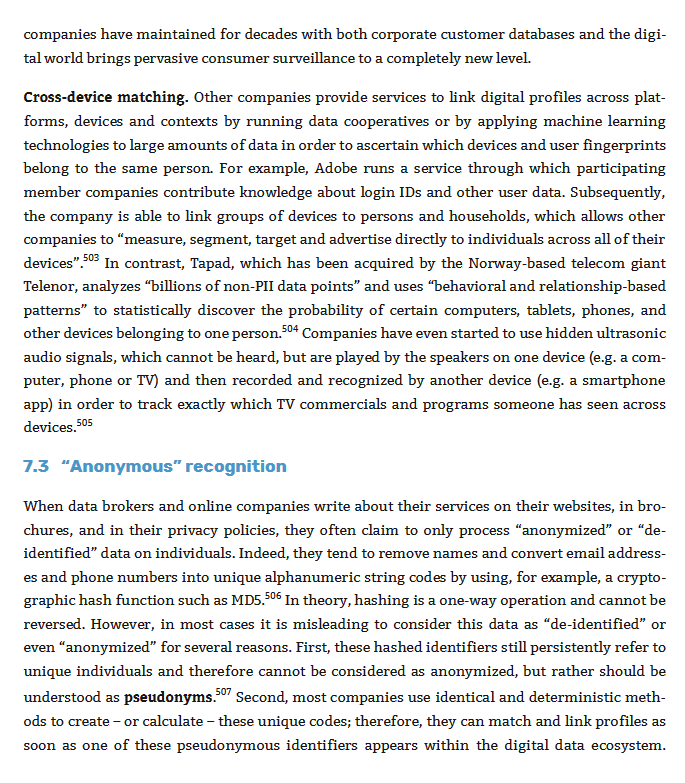 But in many cases it's as simple as I described it above.Sharing/matching personal data by converting email addresses into hashed pseudonymous identifiers across companies is just: sharing/matching personal data.I wrote about this here (from p. 69): https://crackedlabs.org/dl/CrackedLabs_Christl_CorporateSurveillance.pdf