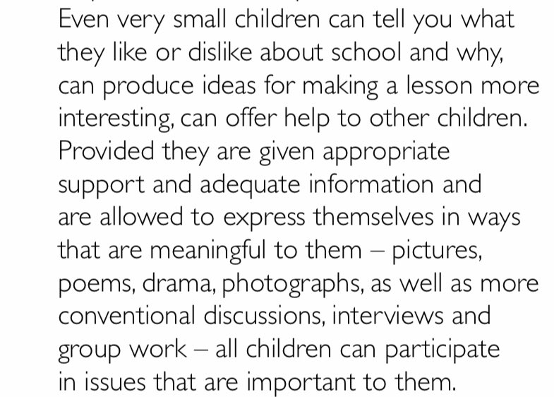 Children’s rights including participation rights. Empowerment rights from the youngest age. The right to be heard in matters affecting them, under Article 12. An imperative on adults to seek views genuinely and listen... This is from UNICEF 4/