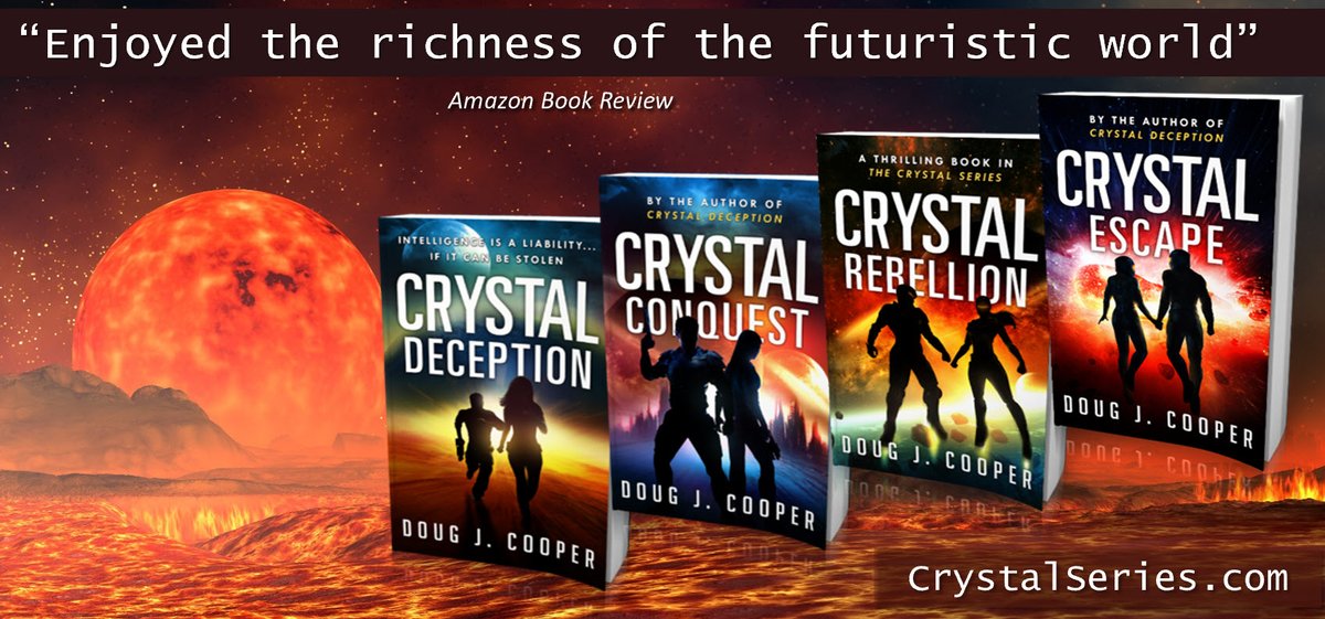 Juice let the bomb drop. “See that red streak? It should be green.”
The Crystal Series – Classic sci-fi. Futuristic thrills.
Start with first book CRYSTAL DECEPTION
Series info: CrystalSeries.com
Buy link: amazon.com/default/e/B00F…
#kindleunlimited #scifi