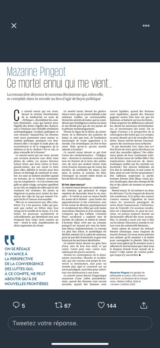 EricNaulleau's tweet photo. Dans Le Monde, tribune bien sentie de Mazarine Pingeot sur les dérives d’un certain féminisme. Ça fait du bien à lire... https://t.co/Y0C0PHnmWF