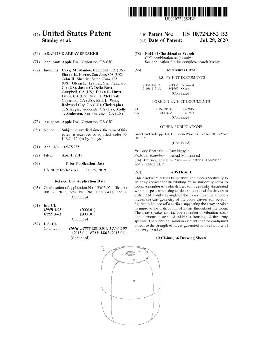 $AAPL #patent 10,728,652 Adaptive array speaker #tech #IP #research trea.com/doc/10728652
