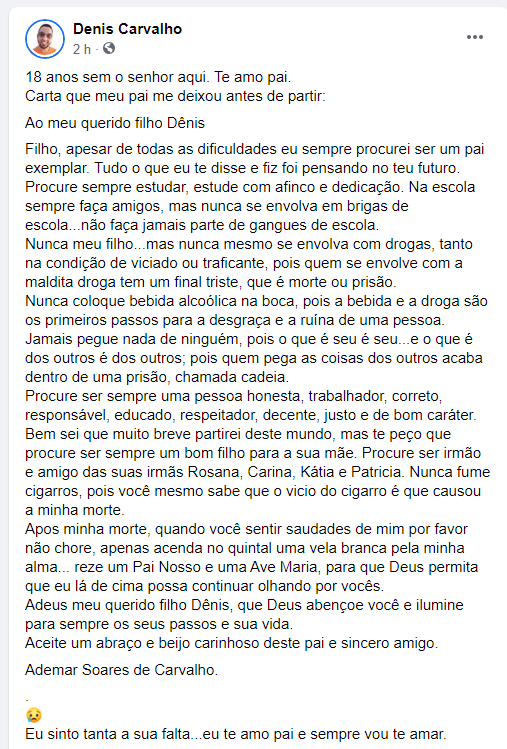 DenisFSCarvalho's tweet photo. As pessoas sempre me perguntam por que estudo tanto, e estou sempre buscando fazer novos cursos, pq tento ser correto.
Que vocês tenham a sorte que eu tive de um ter um pai tão incrível, mesmo que por tão pouco tempo.
Te amo pai.
Um dia venço na vida e vou te dar mais orgulho. https://t.co/rp8swr09BX