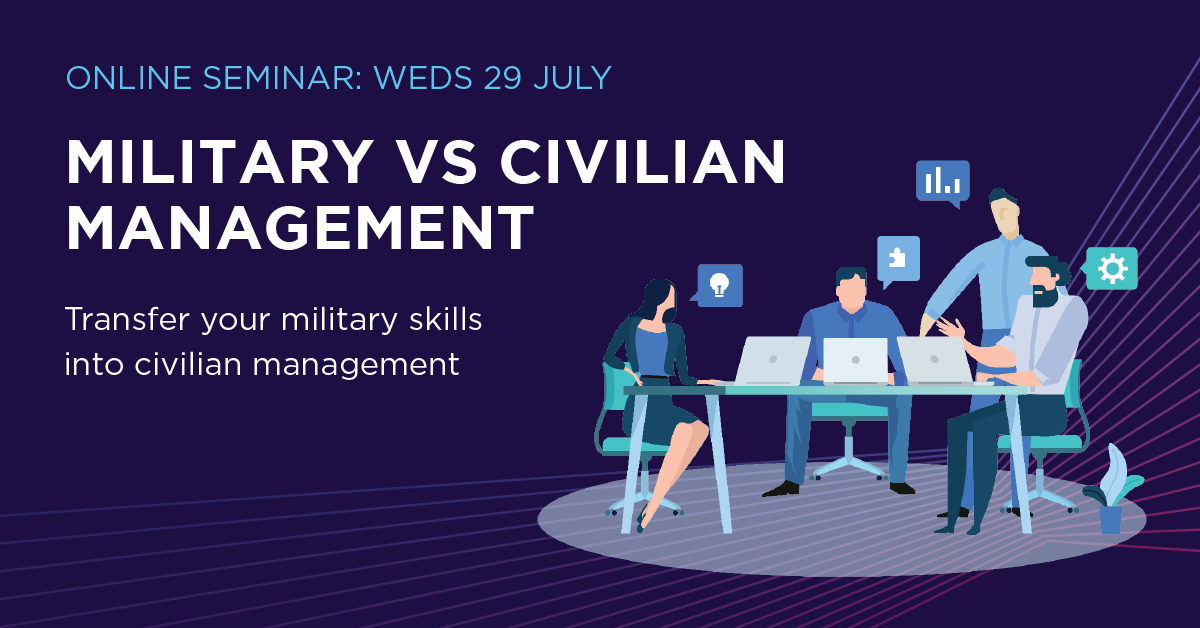 OfficersAssoc's tweet photo. It's not too late to secure your place at tomorrow's Military Vs Civilian Management online seminar.
Register your place and learn how to transfer your military leadership skills into a civilian setting:
https://t.co/fBoPObtJ8S
#jobsforofficers https://t.co/5PVbgkPJWD