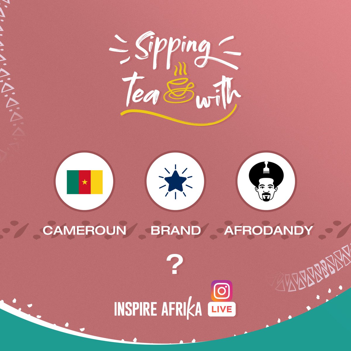 InspireAfrika's tweet photo. Les Inspir’Peeps ! 
On est de retour, et notre prochain invité a toujours des thé savoureux à vous partager ! 
Qui peut nous dire de qui il s’agit ? 

#SippingTeaWith
#Cameroun https://t.co/1hpW5Z4UHe