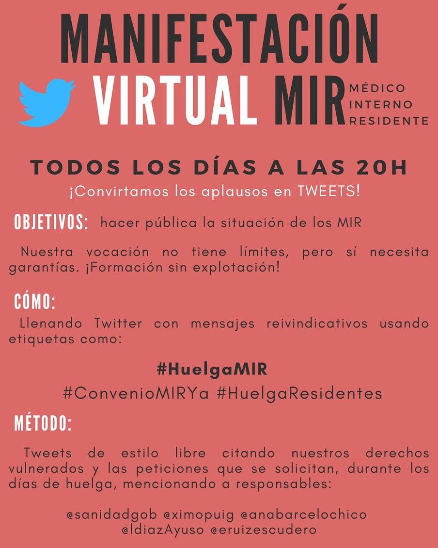 huelgamircv's tweet photo. Nuestras voces se hacen oír en las calles y en las redes; nuestras palabras serán más fuertes que las que transmiten mentiras para debilitarnos. 
¡Desde ahora y todos los días a las 20hs haremos manifestación virtual! #HuelgaMIR #ConvenioMIRYa #HuelgaResidentes https://t.co/fnyRRBYvhH