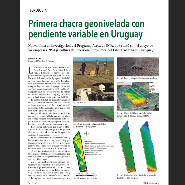 JoseATerra1's tweet photo. Geonivelacion con pendiente variable. Nueva linea de investigación @INIA_UY en cooperación con 2R Agricultura de Precisión, Consultora del Este, Erro y Gamil Uruguay. Avance de resultados en @revistaverdeuy N86 Julio 2020. Ampliación en ciclo webinarios arroz INIA 20 Agosto 2020. https://t.co/eWCFTip4Ha