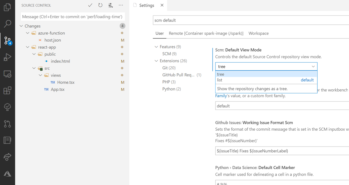 simicd_'s tweet image. Fantastic feature @joaomoreno! Thanks for raising the awareness @rogersaner, was new to me! 

In case anyone wondering how to make it the default: Settings -&amp;gt; search &quot;scm default&quot; and change the first setting to tree (or add &quot;scm.defaultViewMode&quot;: &quot;tree&quot; in settings.json)