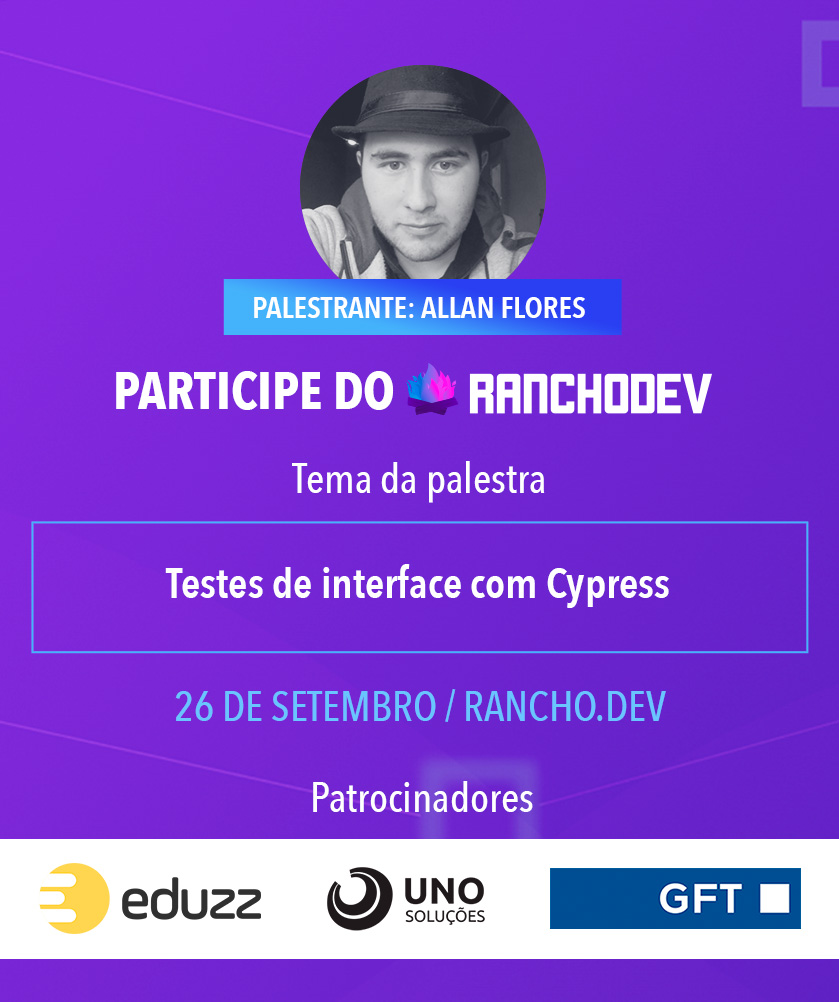 tegrame's tweet photo. Na trilha 03 do RanchoDev, teremos o palestrante
Allan Flores apresentando os conceitos e vantagens da 
utilização do Cypress para testes de interface.

Saiba mais em: https://t.co/nwfpw11AHx

#palestra #futuro 
#future  #ranchodev
#cypress https://t.co/tXiCwG1VKq