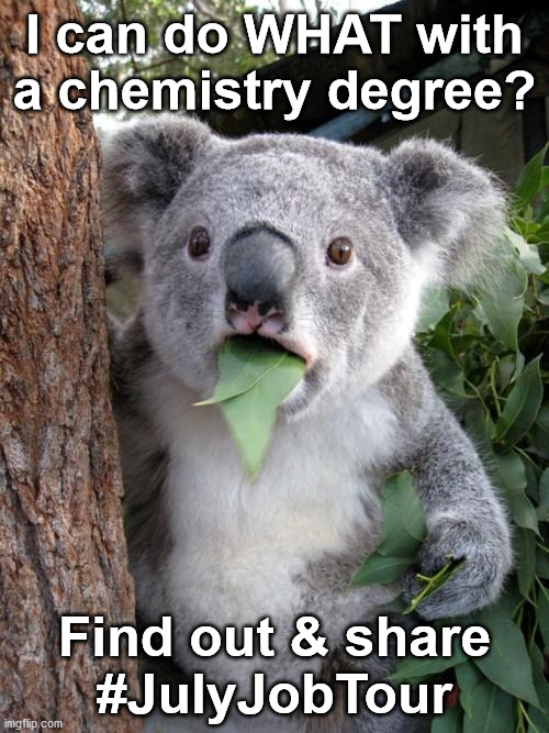 ACSUndergrad's tweet photo. There's still time to participate in the #JulyJobTour! Learn about 4 careers you didn't realize use chemistry & share using #JulyJobTour! Get ideas: https://t.co/a8OPyc0yI7 https://t.co/4eitLLbAaF
