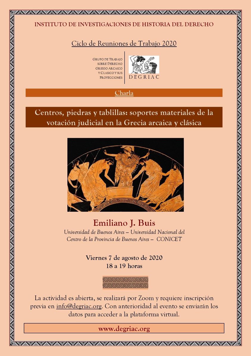 emilianobuis's tweet photo. En la próxima reunión del #DEGRIAC la semana próxima, estaré adelantando algunos avances de mi investigación sobre la cultura material del derecho ateniense y el valor de los objetos judiciales... ¡L@s esperamos! @DerechoUBA #INHIDE @AADEC5 https://t.co/gCrJ5e3UKG