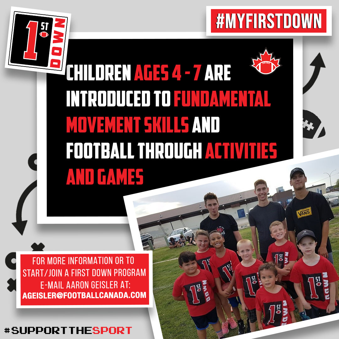 FootballCanada's tweet photo. Get up & get moving with the Football Canada First Down program! Learn fundamental movement skills from home or on the field (following all provincial/federal health/safety guidelines).
Contact us for more info. on how to start a First Down program in your area.
#MyFirstDown https://t.co/D9ohLsg3ku