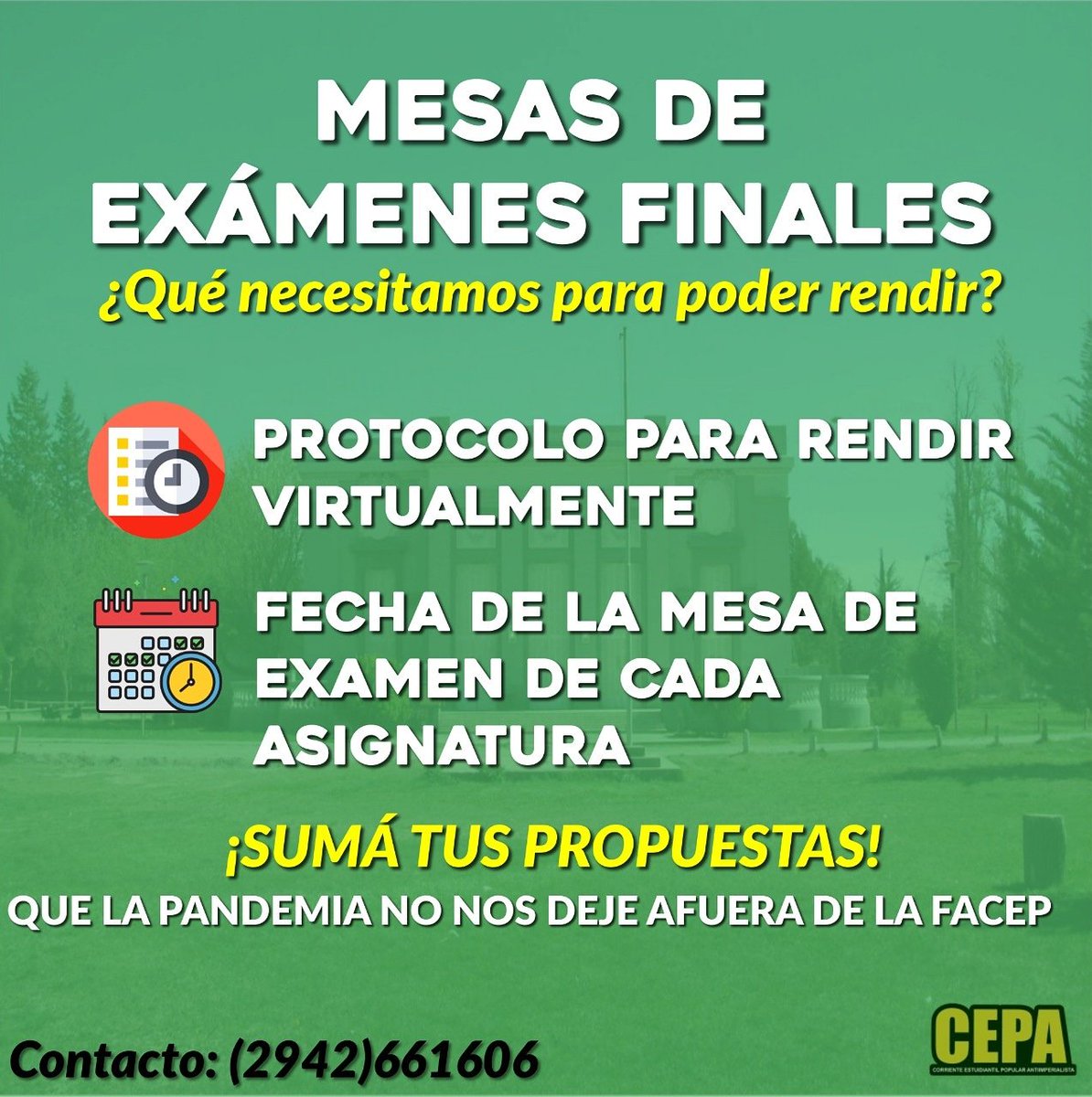 CEPACsYPsi's tweet photo. ⚠️ MESAS DE EXÁMENES FINALES ⚠️
¿Qué necesitamos para poder rendir?

👇🏽Nuestras propuestas acá 👇🏽

https://t.co/LfxDVOyOBD https://t.co/6m1M1avc7Z