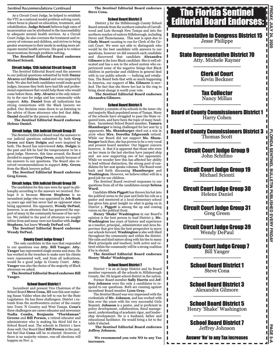 Florida Sentinel Bulletin Endorsements