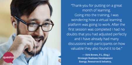 QuestasUK's tweet image. ‘You can’t just take a classroom course and deliver it online. We tested on friendly clients how best to adapt to get it right. And those rehearsals were the best investment we could have made! Read our latest blog #livevirtualtraining #BD
 questas.co.uk/moving-classro…