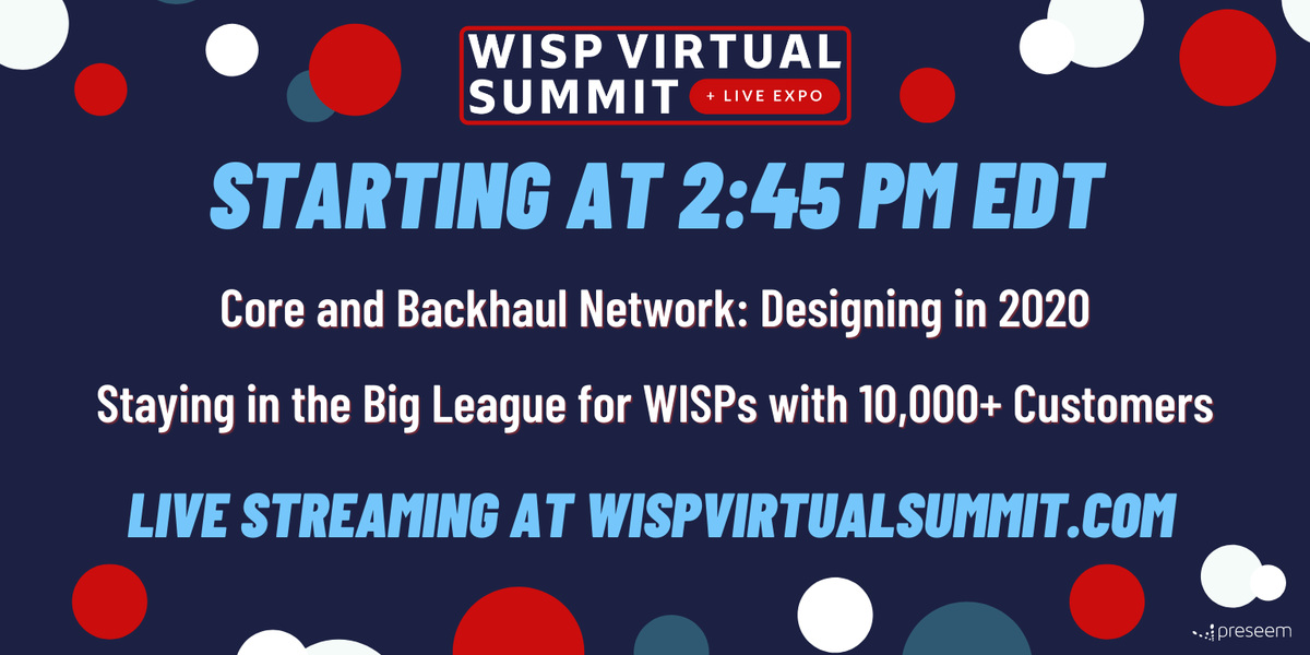preseem's tweet image. Two new sessions are starting: one technical, one presented by WISP owners and operators! Don&apos;t miss these live presentations and the Q&amp;amp;As that follow! 

Access the WISP Virtual Summit or buy your ticket by going to hubs.ly/H0s-Wlh0

#WISPVIRTUALSUMMIT2020 #Preseem #WISPA