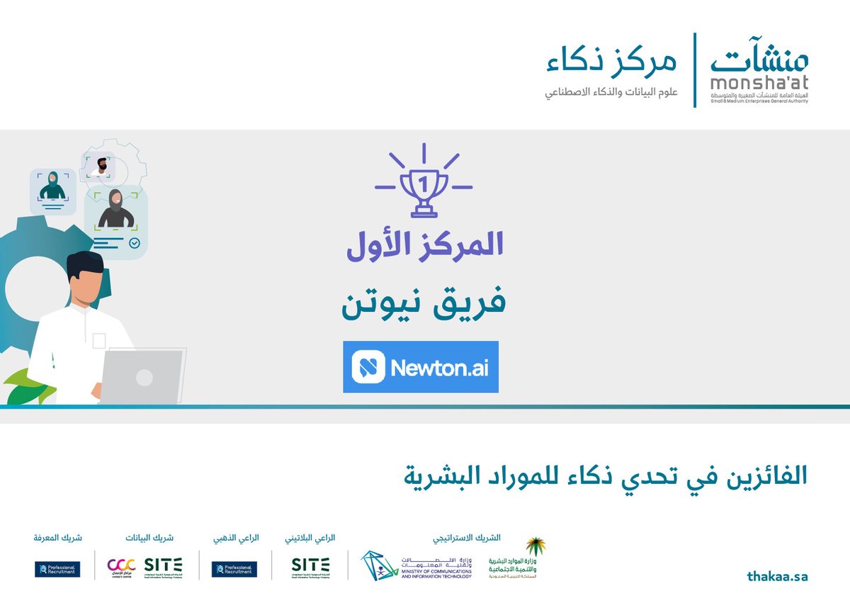 InnovationC_sa's tweet photo. نبارك للفرق الفائزة بالمراكز الثلاث الأولى في #تحدي_ذكاء للموارد البشرية، نفتخر بوجود مشاريع وطنية مبدعة ومتميزة. 
نتمنى لهم المزيد من النجاح والتطور.
@Newton_Talk
 
@shiftatsa
 
@be3333_ https://t.co/CToIaP6cH0