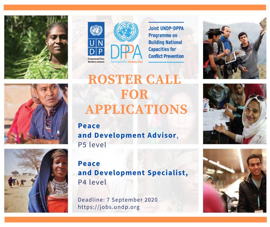 UNDPCareers's tweet photo. Want to be a @UN #Peace &amp; #Development Advisor? 

⏳Apply by 7 Sept. to be rostered
➡️P5 Level: https://t.co/YqO21Q986y 
➡️P4 Level: https://t.co/t4ZK5Wk9rQ to work on building national capacities for #conflictprevention with @UNDP @UNDPPA Joint Programme #PeopleFor2030 https://t.co/O08BzCVuxm