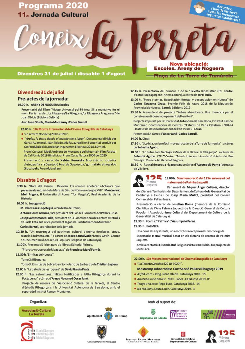 Finalment, canvi d’ubicació per les Jornades #ConeixlaTerreta. Es faran a #ArenydeNoguera el proper cap de setmana! 👏🏻👏🏻👌🏻 #cultura #Ribagorça #Terreta #Pallars