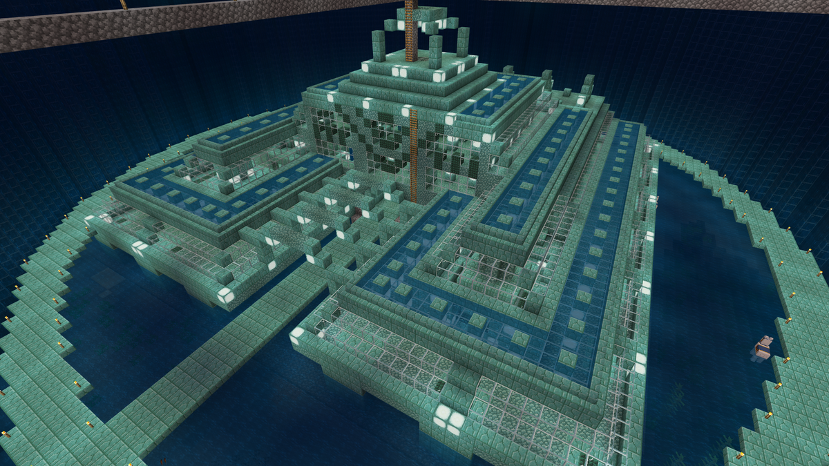 Twitter 上的 えーきゅう ゲーミングvtuber 海底神殿リフォームだいぶ進んだ 背面の平たい屋上っぽい部分は 展望デッキということにして中の回廊から出られるようにしました Openrec マインクラフト マイクラ Minecraft Vtuber 新人vtuber Vtuber始めまし