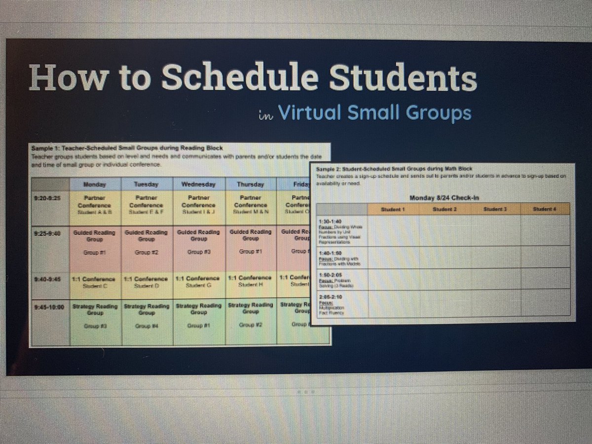 TheMrsOrnelas's tweet photo. Thanks for a great training @IC_K8Stafford and @ci_elem on virtual small groups!! Iโm excited to use this schedule and peer conferring. THANK YOU! #FISDLearns #VirtualSmallGroups https://t.co/fmn3dqigs9