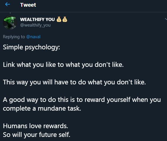 This comment could be for or against the parent tweet since you are not targeting retweets from that accountThis comment below was liked by Naval himself.No, I am not flexing, instead, I am telling you that what you comment should be valuable.