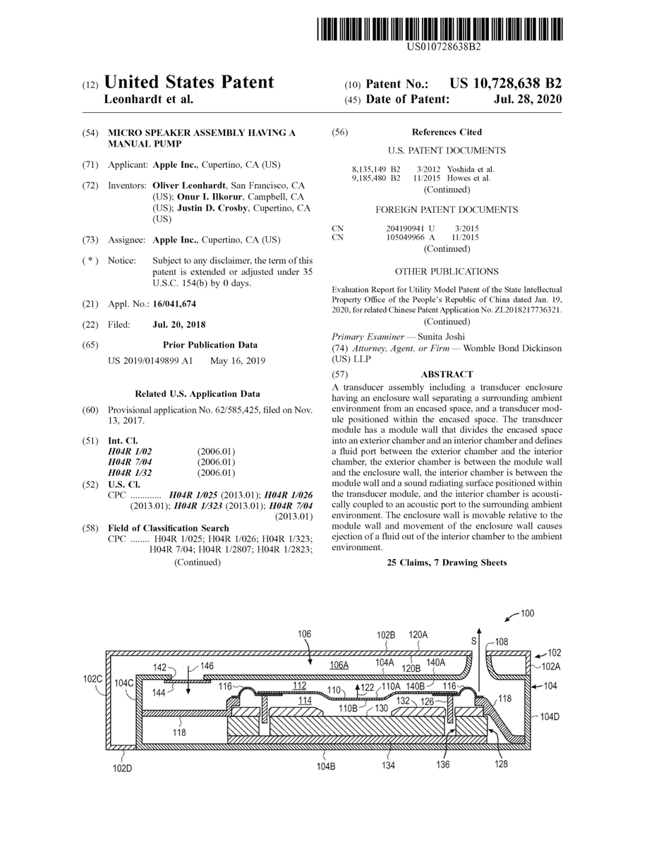 $AAPL #patent 10,728,638 Micro speaker assembly having a manual pump #tech #IP #research trea.com/doc/10728638