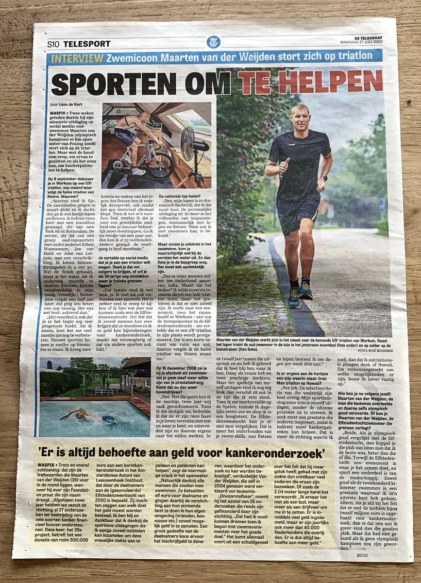 Heb je Maarten gezien in <a href="/Telegraaf/">De Telegraaf</a>? Hij traint voor triatlons en vraagt zich af of hij ook met deze sport geld kan ophalen voor kankeronderzoek. Ben jij hardloper, fietser, zwemmer of alledrie? Houd onze social media dan in de gaten! #kankeronderzoek #cancer #research