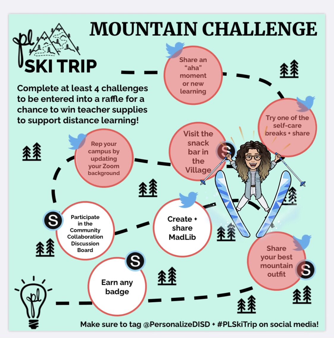 Went a little off track while skiing but have completed 5 challenges from the mountain challenge! ❄️ #mountainchallenge #plskitrip @PersonalizeDISD