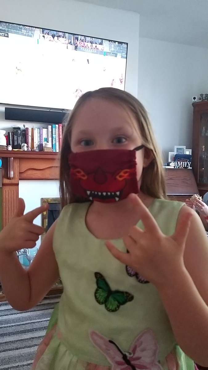 tvenn's tweet photo. @CardiffFireIHC Mehefin loves her new mask. She's smiling, promise. 😈😍🏒 #hockeyfamily #staysafe #bringtheice https://t.co/qx0mWVoX3R