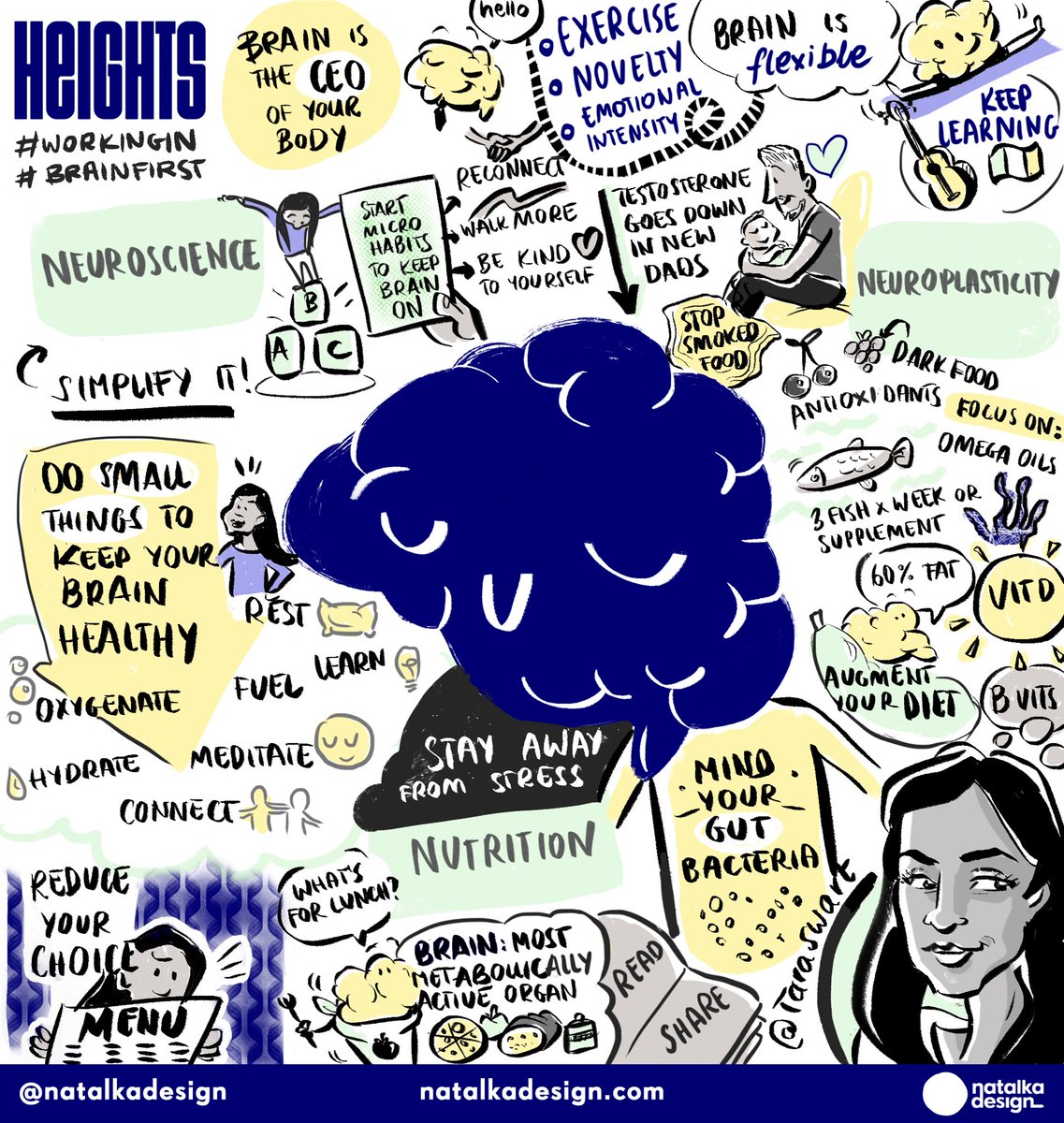 natalka__co's tweet photo. Boom! #workin ready in one picture. Another amazing @yourheights masterclass with @TaraSwart @danmurrayserter about neuroscience, neuroplasticity & nutrition. What's your key takeaways? #brainfirst #scribe #graphicrecording #graphicfacilitation https://t.co/k5od7GO6fy