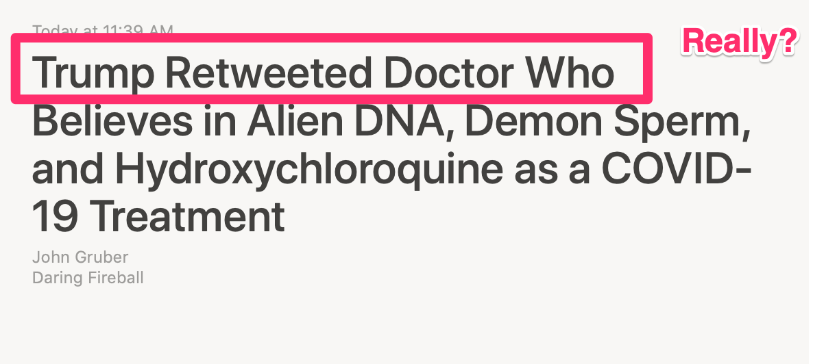 Daring Fireball On Twitter Trump Retweeted Doctor Who Believes In Alien Dna Demon Sperm And Hydroxychloroquine As A Covid 19 Treatment Https T Co Sft8pfratx