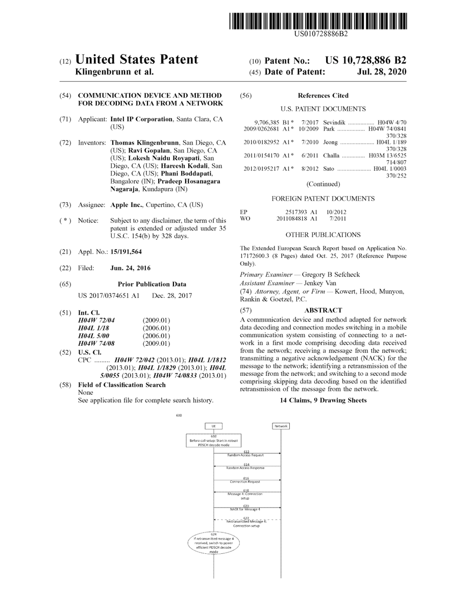 $AAPL #patent 10,728,886 Communication device and method for decoding data from a network #tech #IP #research trea.com/doc/10728886