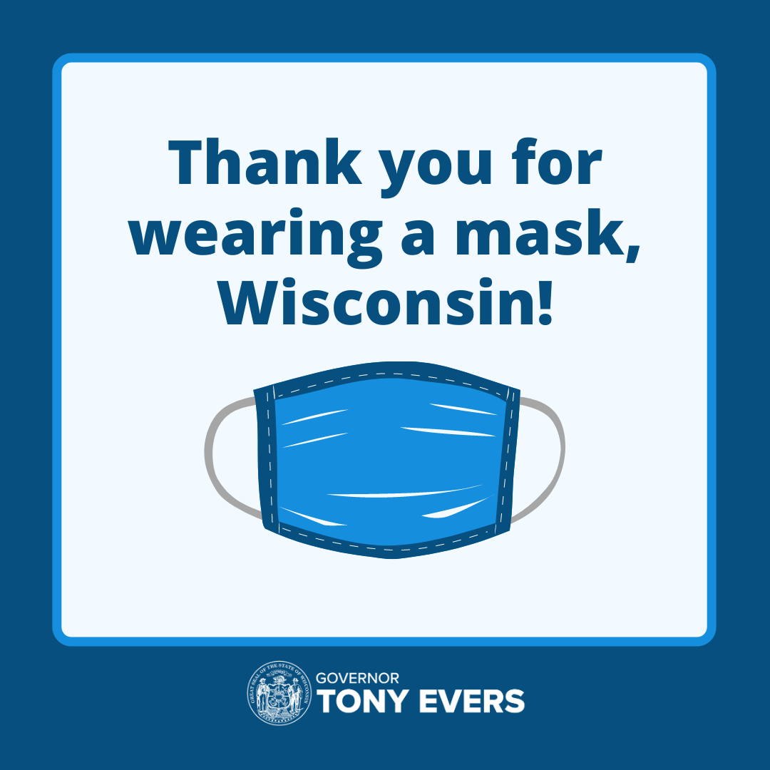 GovEvers's tweet photo. Whether it’s at work or the grocery store, your efforts can save lives. Thanks for wearing a mask, Wisconsin! #MaskUpWisconsin https://t.co/S7gBtP397F