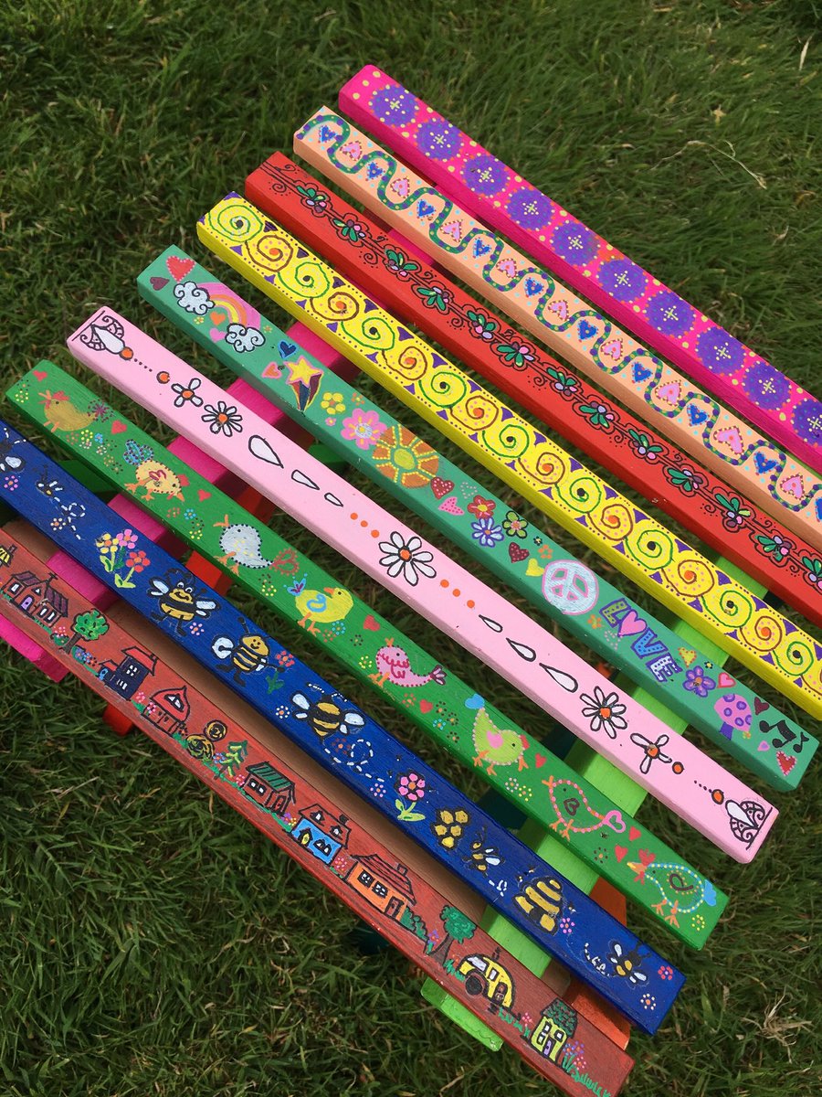 CancerAliDorset's tweet photo. Painted wooden items. My new hobby. #hobby #acrylicpainting #acrylicpens #art #colour #table https://t.co/rsvH5Zg2vg