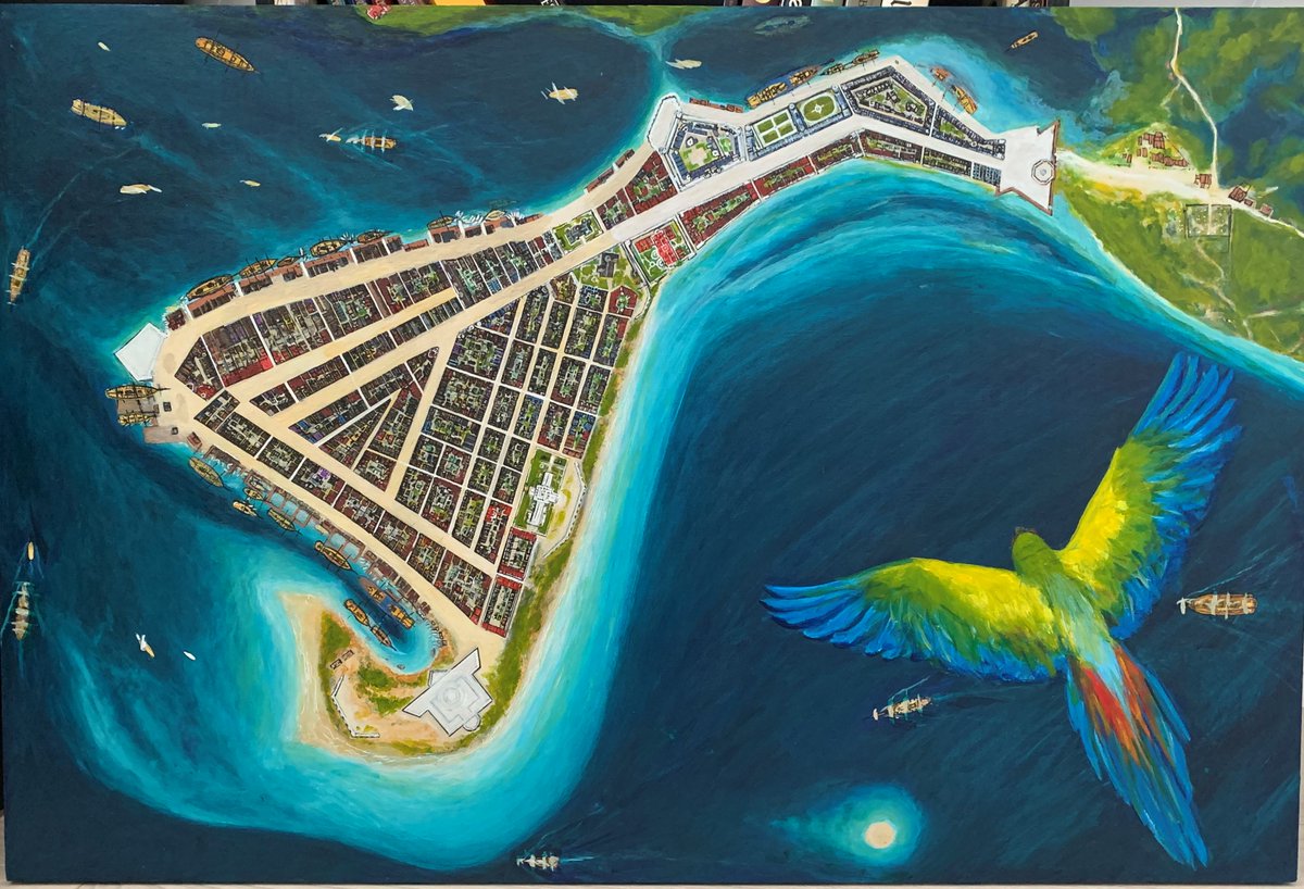noquarterseries's tweet photo. Port Royal, Jamaica 1692 Bird's Eye View
#Painting update (in progress) by @gm_oconnor 
#PortRoyal #Jamaica #CaptainMorgan #Map #Parrot #Caribbean #pirates https://t.co/aJPygKE9PX