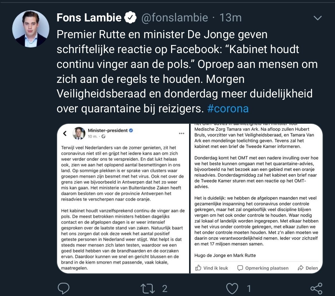 ThomasDamsko's tweet photo. Ik weet dat niemand zit te wachten op dit gezeur van mij, maar het is toch on-ge-fucking-lofelijk dat de premier ons midden in een dodelijke pandemie naar facebook dwingt voor info over publieke gezondheid https://t.co/qE5MrWOgWc