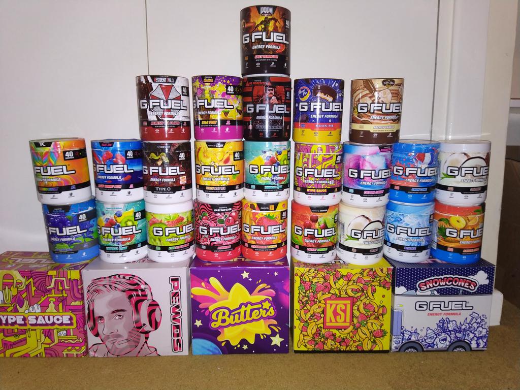 TribeZ___'s tweet photo. Yo @ES_FTW how's my Gfuel collection lookin 😎 https://t.co/zDX4GxRQOX